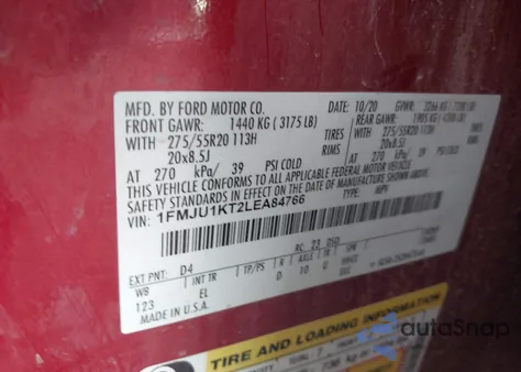 2020 Ford Expedition Limited from USA, damaged, VIN 1FMJU1KT2LEA84766